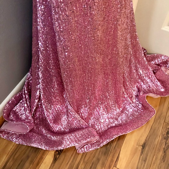 NEW JOVANI SZ 18 ROSE PINK MAXI SEQUIN RHINESTONE GLAM FORMAL EVENING GOWN - Picture 10 of 12